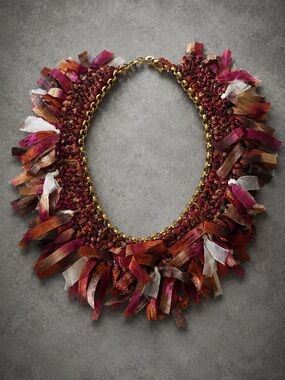 Fringed Bib Necklace in Burgundy, Rust & Cream
